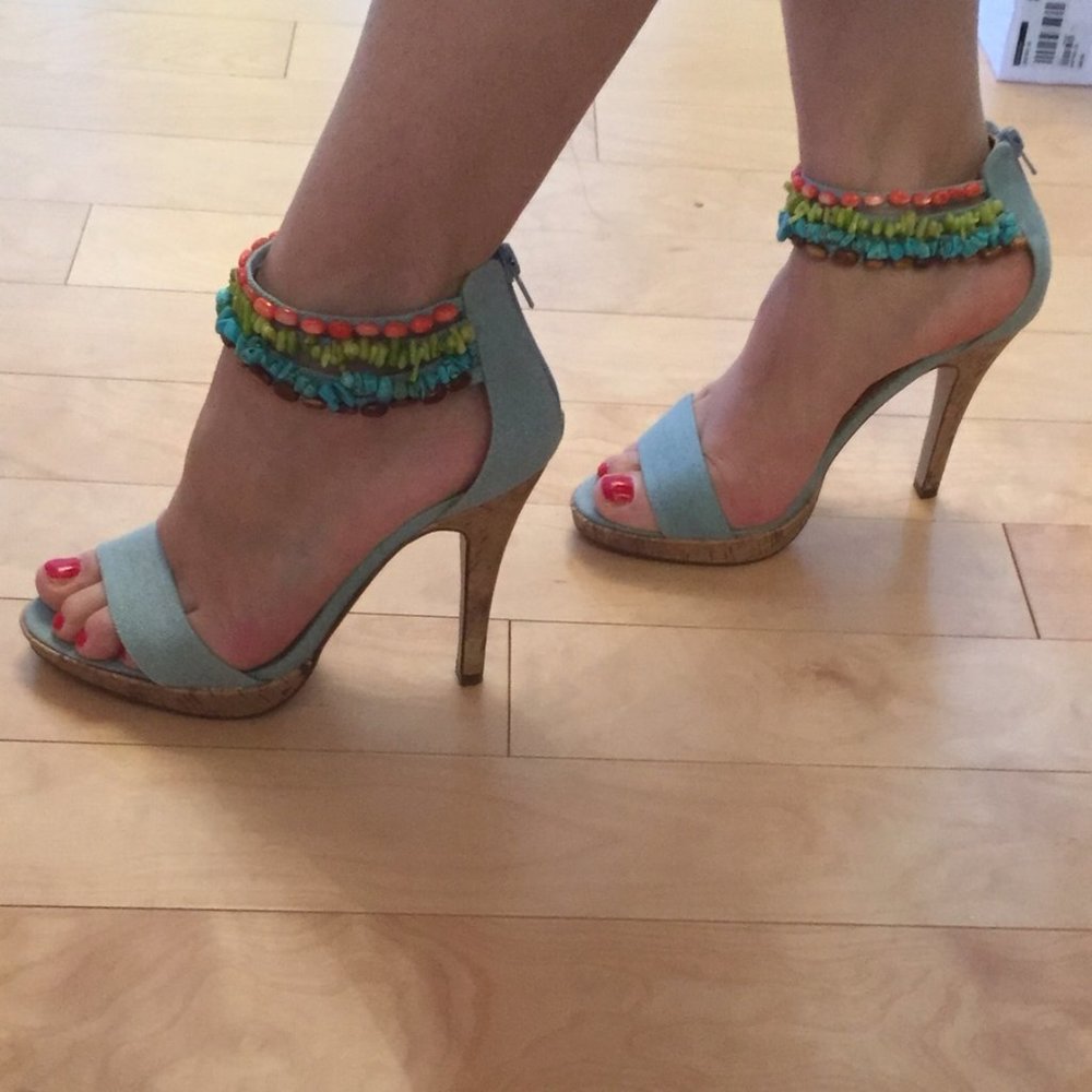 MY SPRING BLUE DENIM EMBELLISHED SANDALS, VERY SEXY! SZ.37